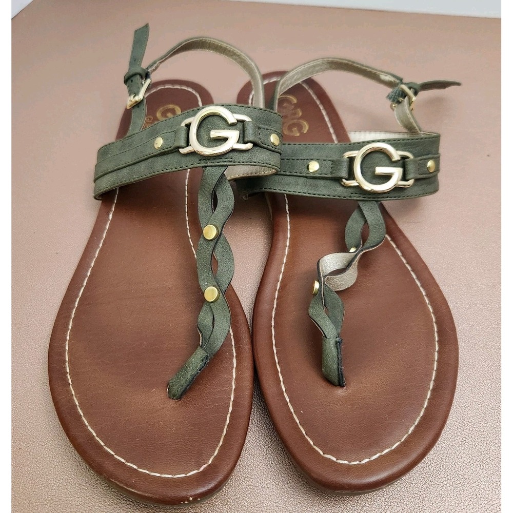 G by Guess Olive T Strap Casual Slingback Sandals Size 9 M Gold Hardware